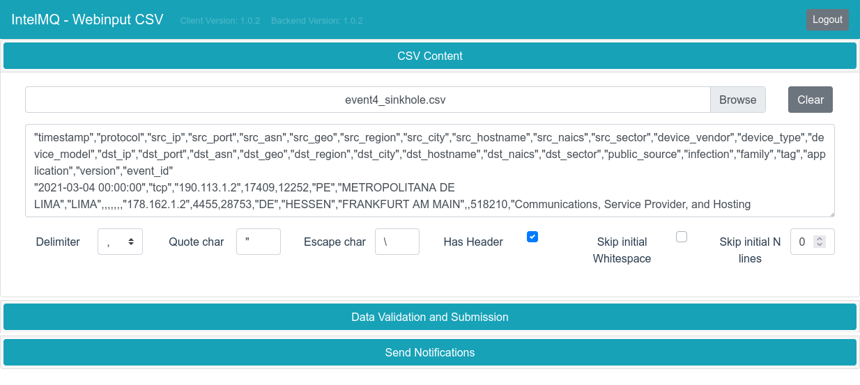 CSV data insertion and parsing options